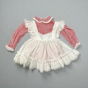 Vintage MINI WORLD Red & White Pinafore Party Dress‎ size L 9-12 Mo Full Skirt